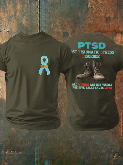 Men's PTSD Awareness Veteran Printed T-shirt