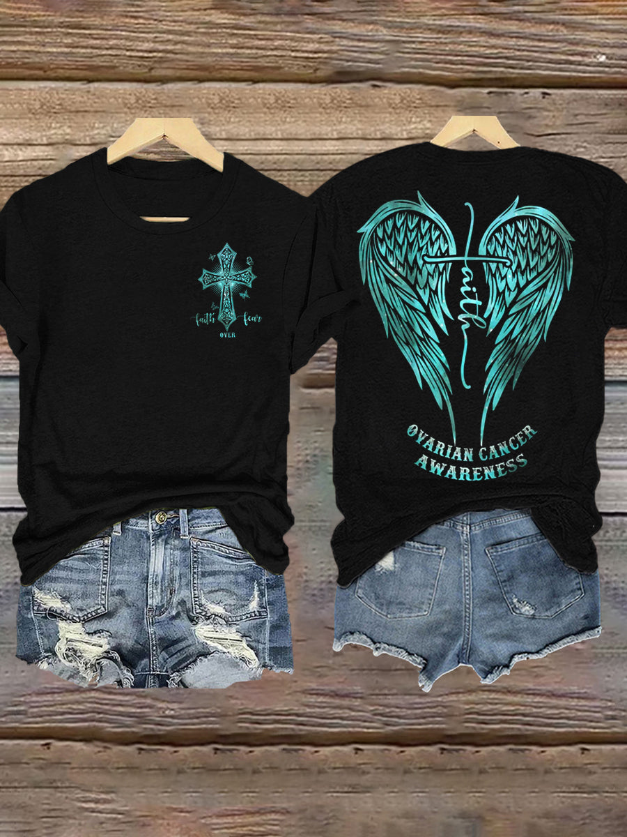 Women's Ovarian Cancer Awareness Faith Over Fear T-Shirt