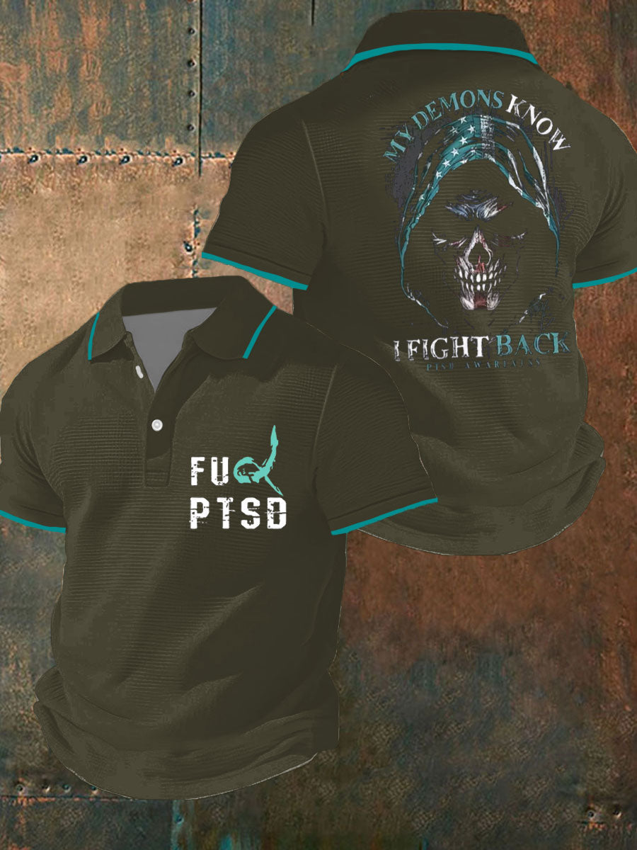 Men's PTSD Awareness Veteran Printed Waffle Casual Tops