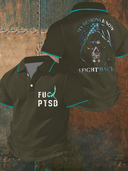 Men's PTSD Awareness Veteran Printed Waffle Casual Tops