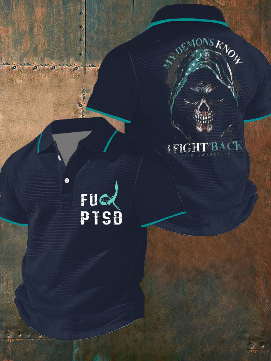 Men's PTSD Awareness Veteran Printed Waffle Casual Tops