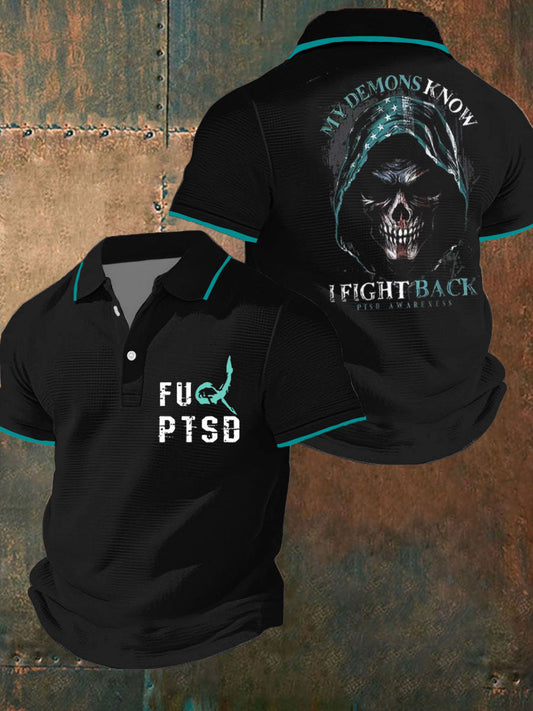 Men's PTSD Awareness Veteran Printed Waffle Casual Tops