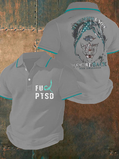 Men's PTSD Awareness Veteran Printed Waffle Casual Tops