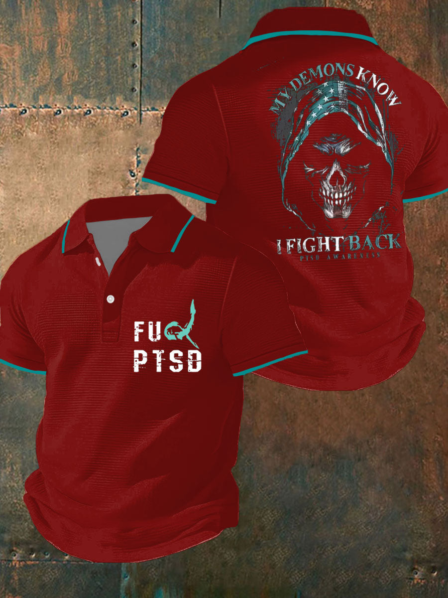 Men's PTSD Awareness Veteran Printed Waffle Casual Tops