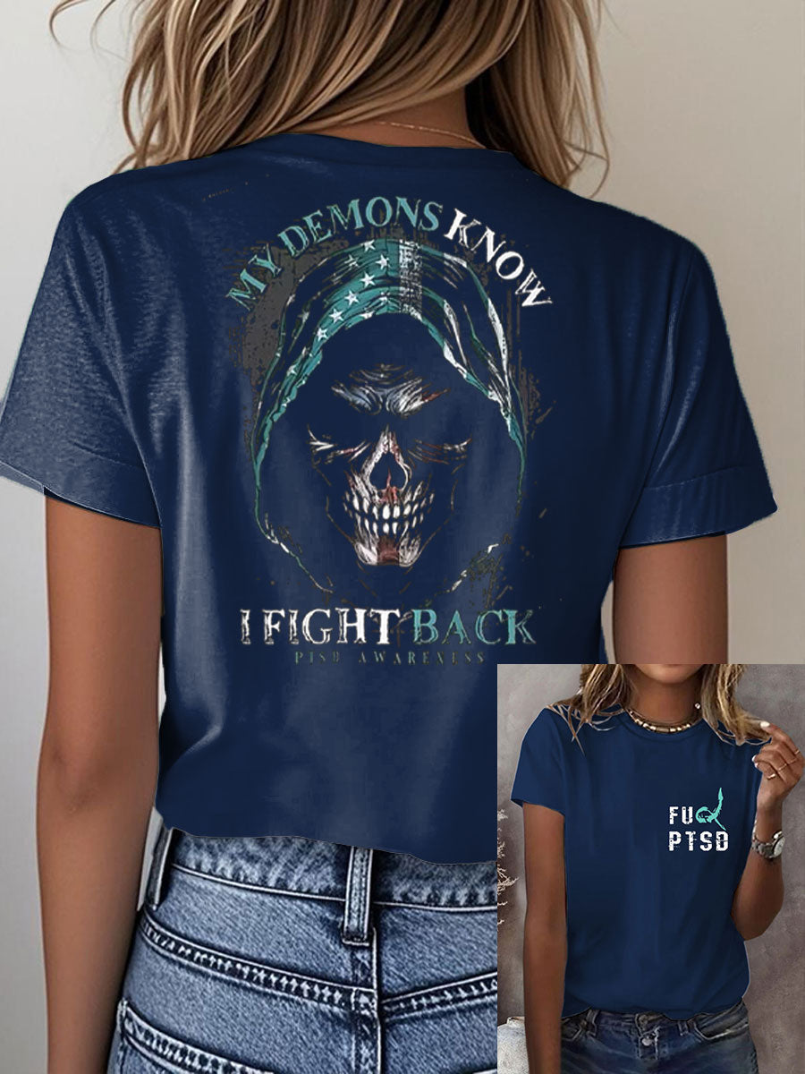 Women's PTSD Awareness Veteran Printed T-shirt