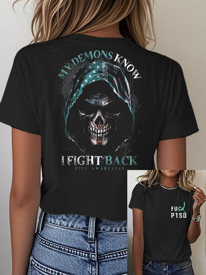 Women's PTSD Awareness Veteran Printed T-shirt