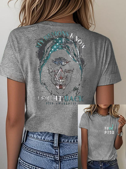 Women's PTSD Awareness Veteran Printed T-shirt