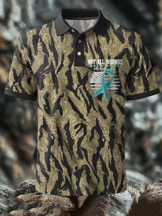 Men's PTSD Awareness Veteran Printed Casual Tops