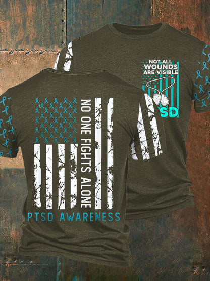 Men's PTSD Awareness Veteran Printed T-shirt