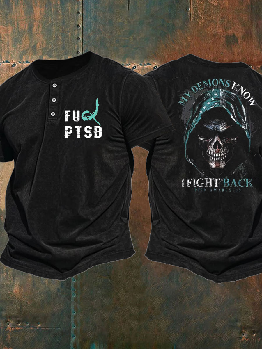 Men's PTSD Awareness Veteran Printed Casual Tops
