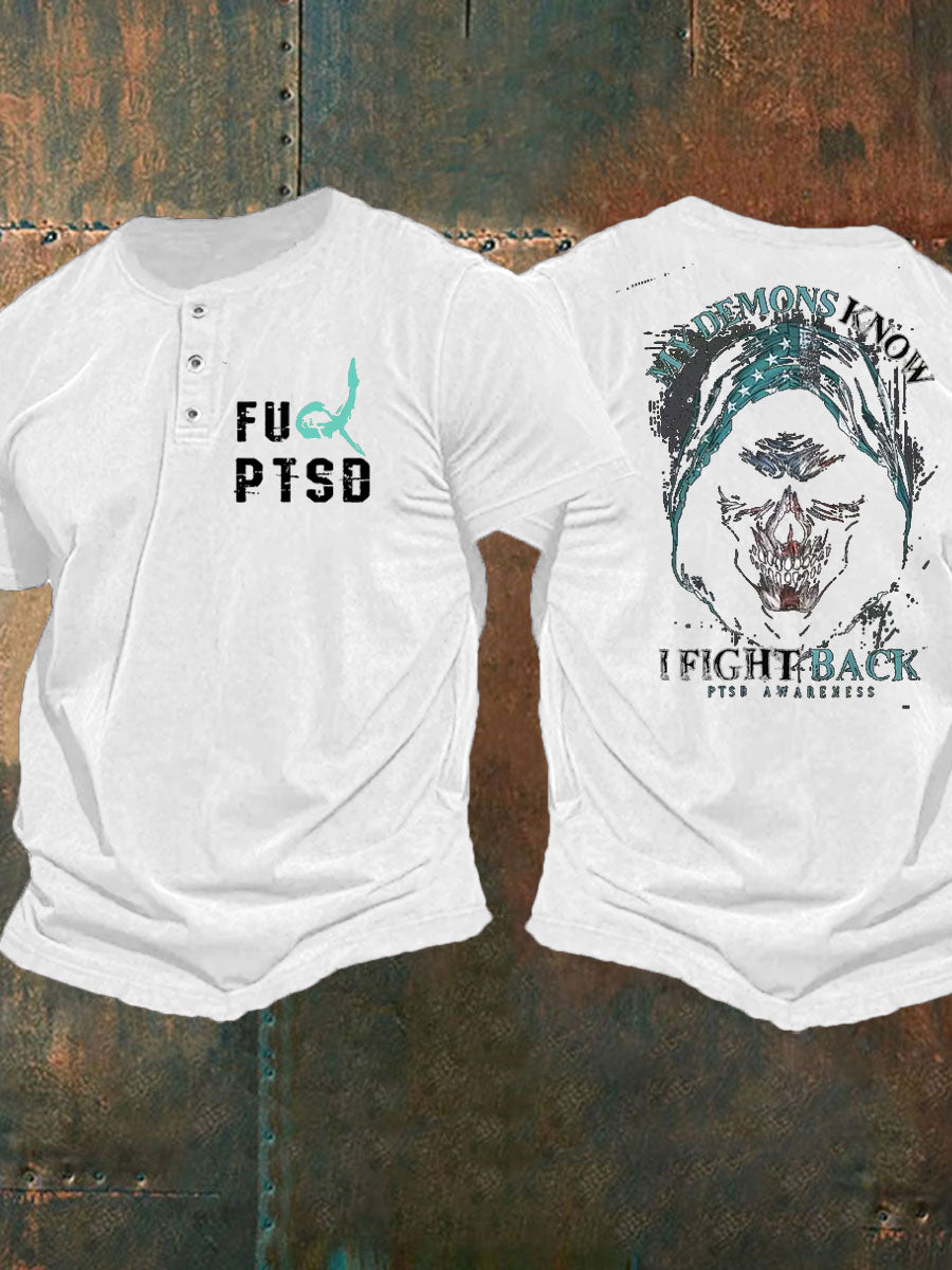Men's PTSD Awareness Veteran Printed Casual Tops