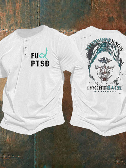 Men's PTSD Awareness Veteran Printed Casual Tops