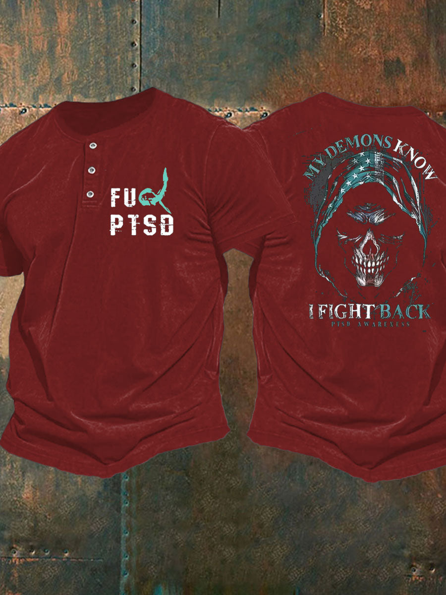 Men's PTSD Awareness Veteran Printed Casual Tops