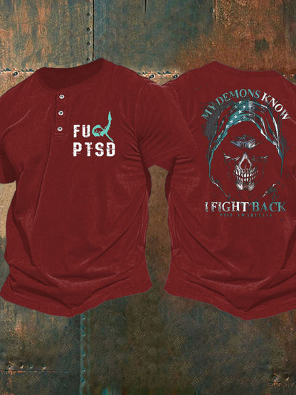 Men's PTSD Awareness Veteran Printed Casual Tops