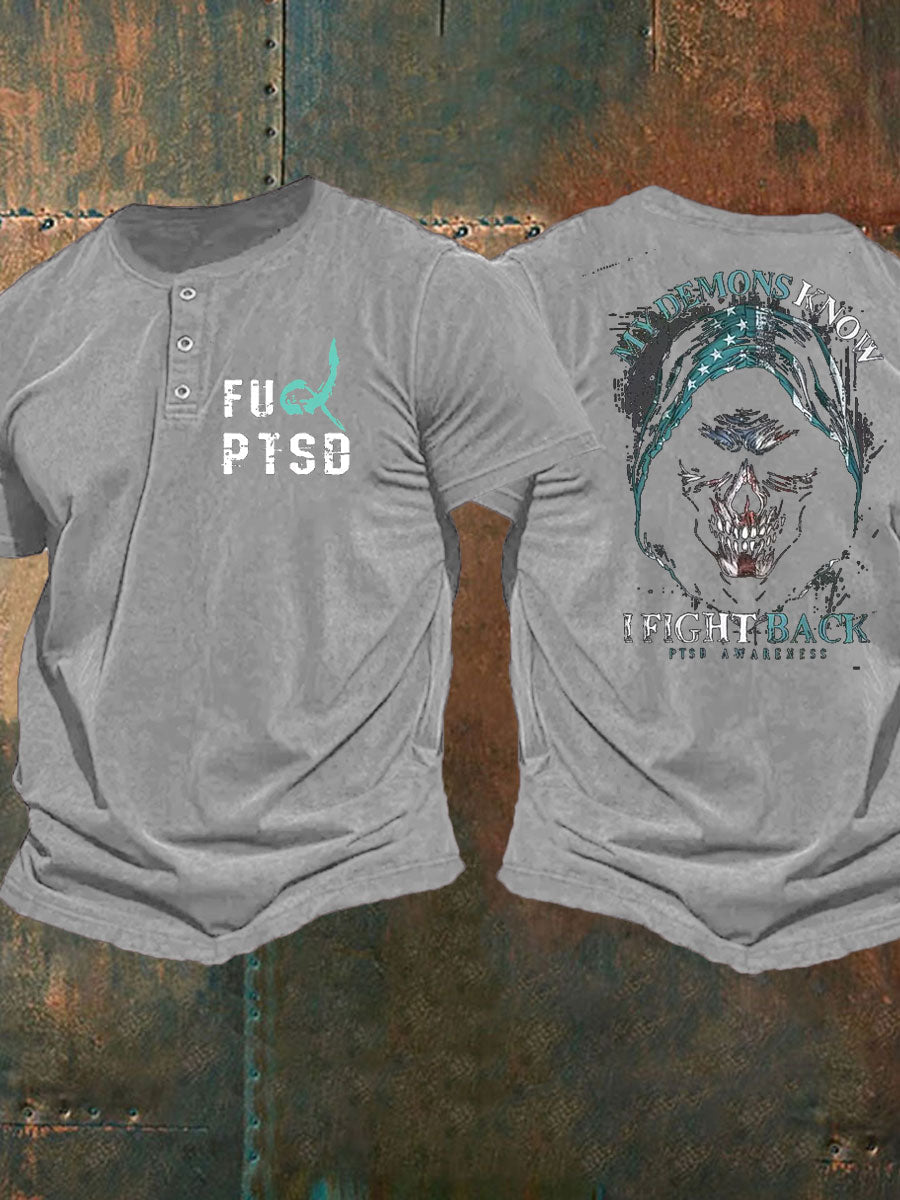 Men's PTSD Awareness Veteran Printed Casual Tops