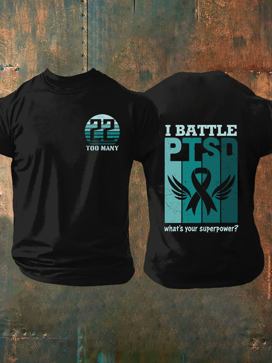 Men's Vintage PTSD Cognitive Veteran Print T-Shirt