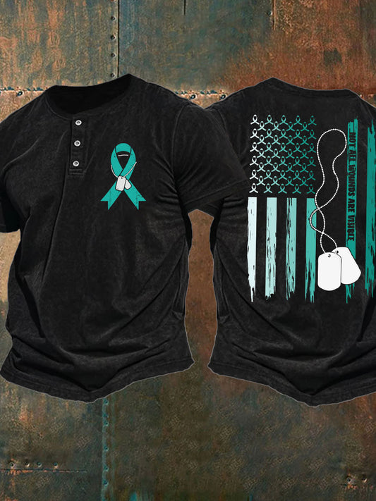 Men's PTSD Awareness Veteran Printed Casual Tops