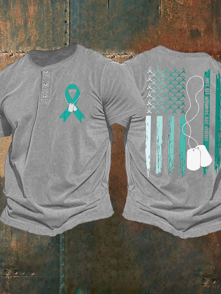 Men's PTSD Awareness Veteran Printed Casual Tops