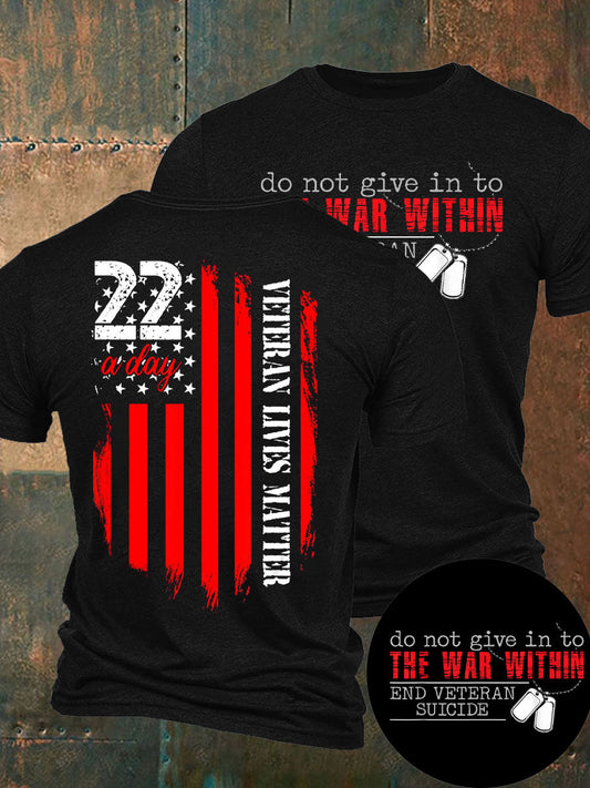 Men's 22 Matter PTSD Awareness Veteran Printed T-shirt
