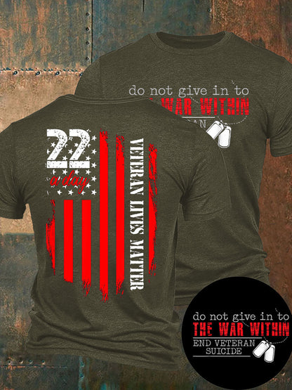 Men's 22 Matter PTSD Awareness Veteran Printed T-shirt