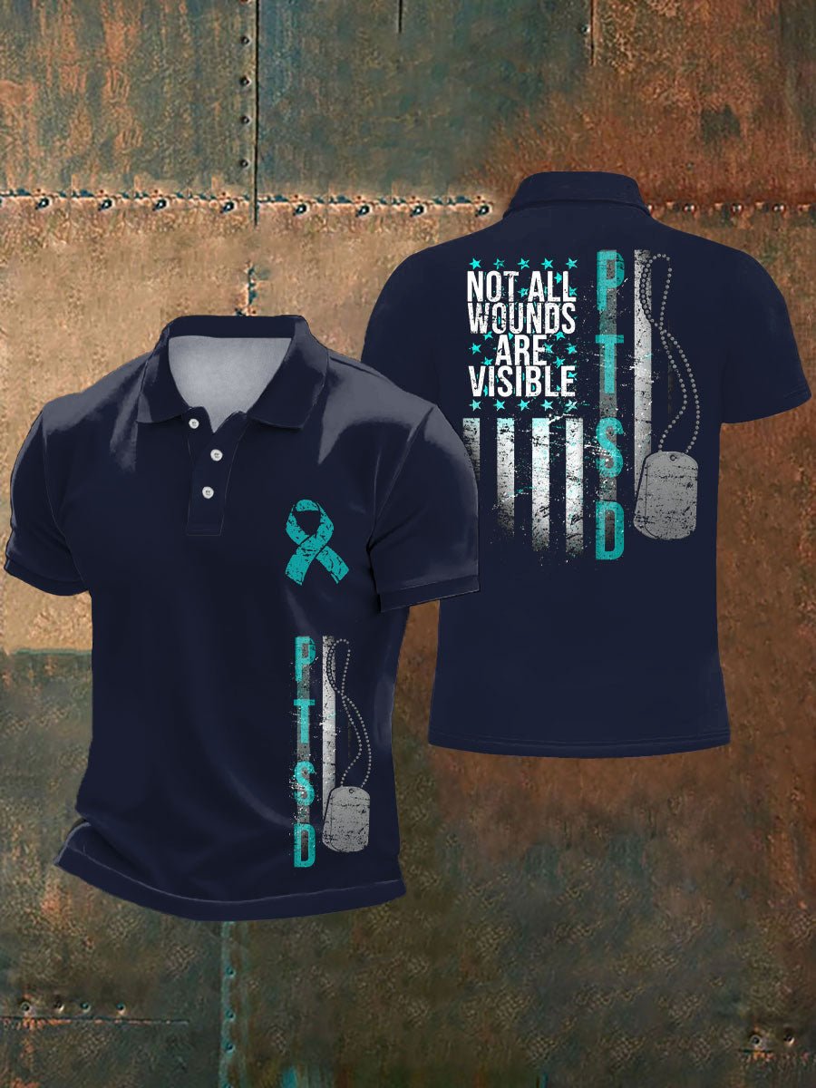 Men's PTSD Awareness Veteran Printed Casual Tops