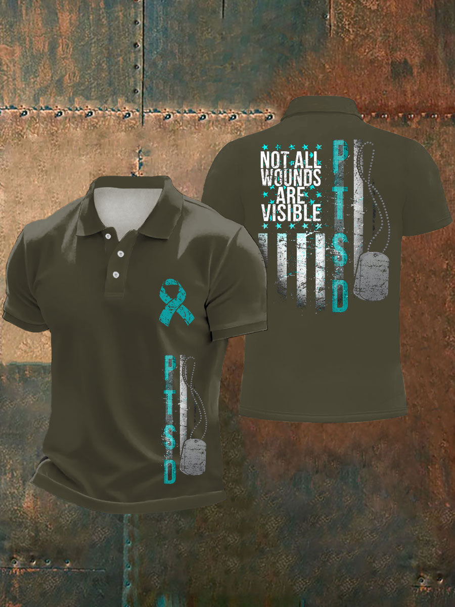 Men's PTSD Awareness Veteran Printed Casual Tops