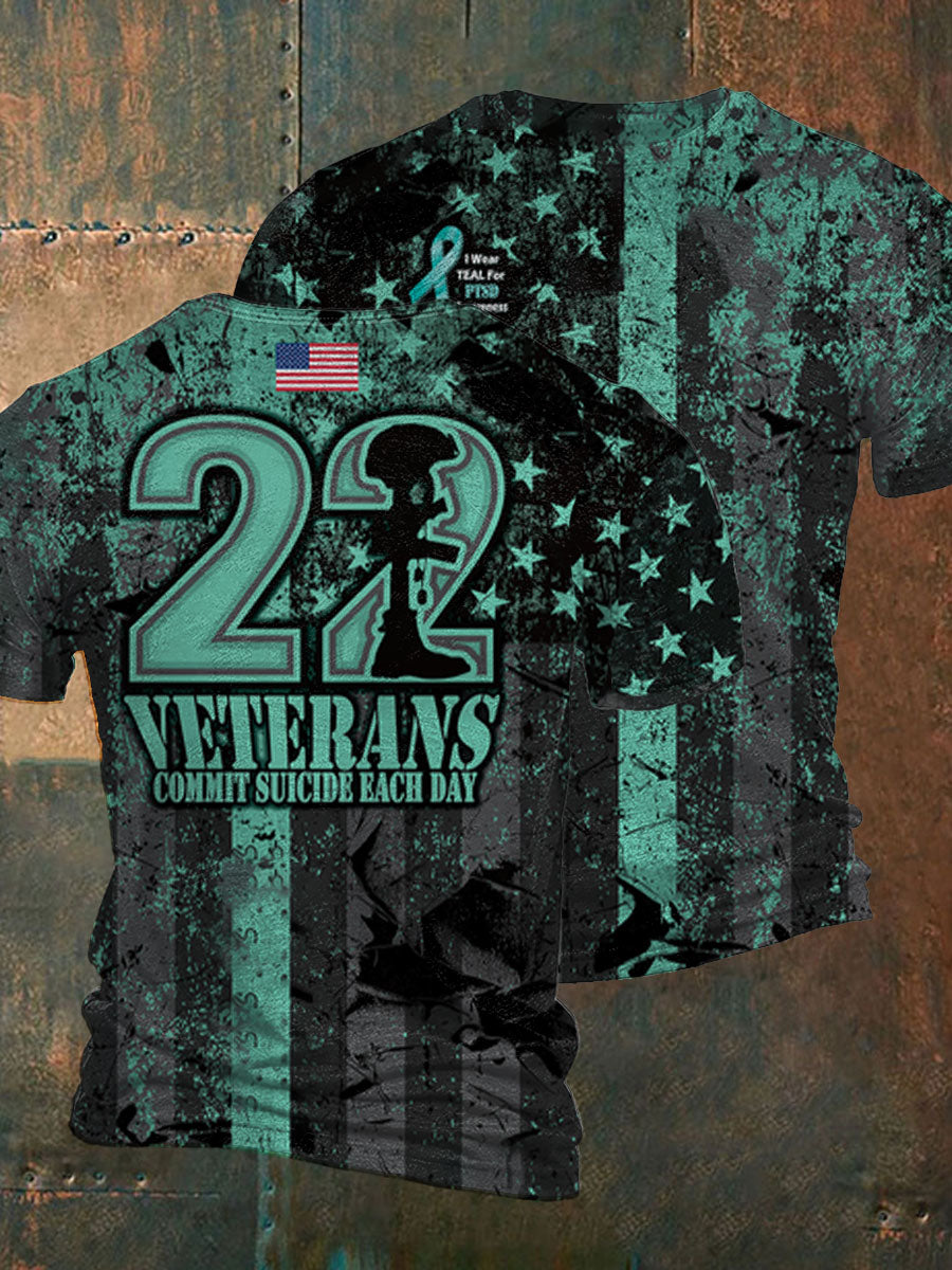 Men's PTSD Awareness Veteran Printed T-shirt