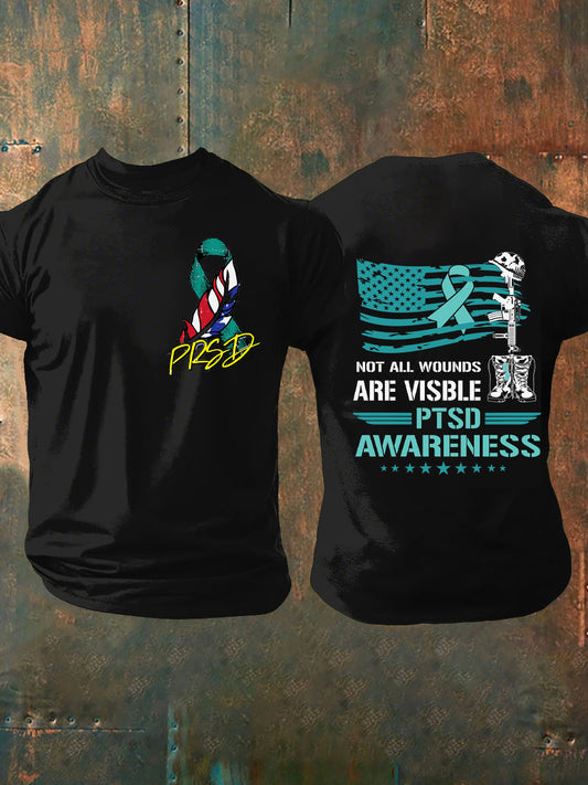 Men's PTSD Awareness Veteran Print Casual T-Shirt
