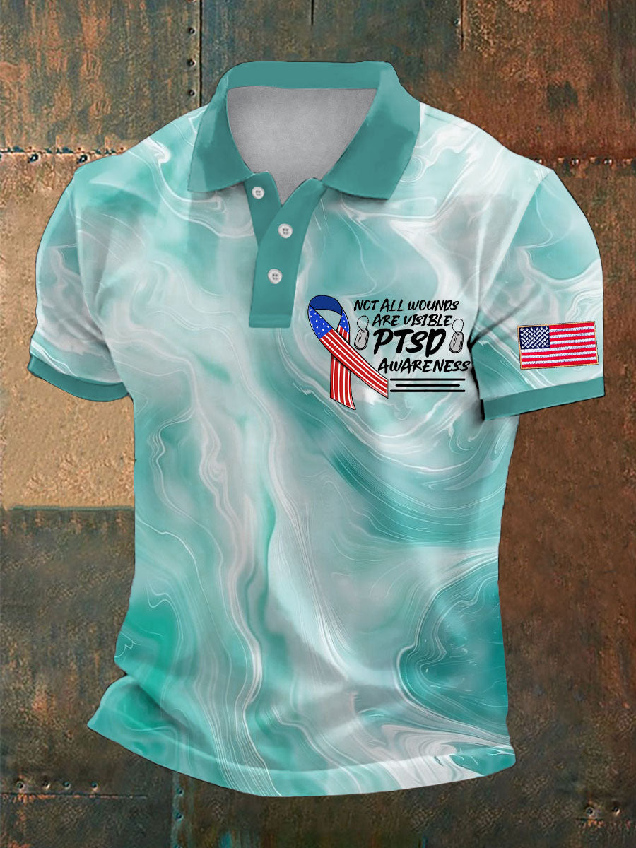 Men's PTSD Awareness Veteran Printed Casual Tops