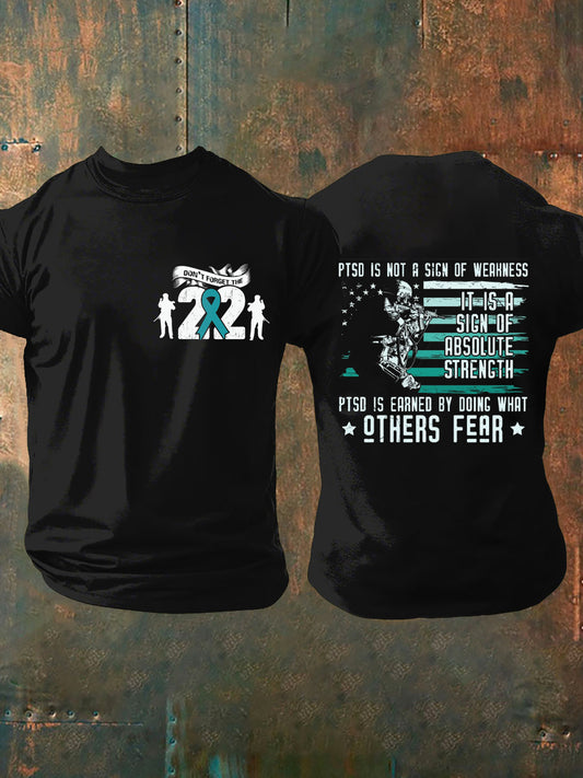 Men's PTSD Awareness Veteran Print Casual T-Shirt
