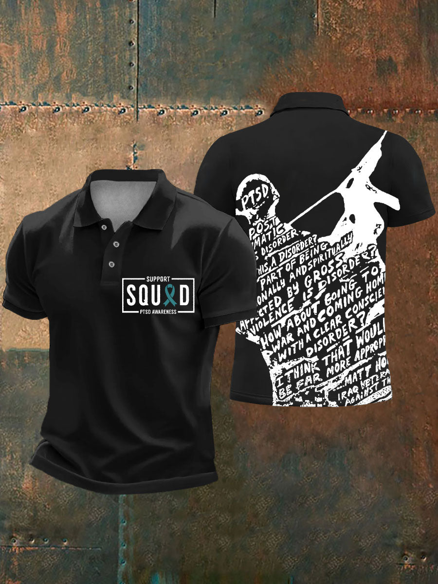 Men's PTSD Awareness Veteran Printed Casual Tops