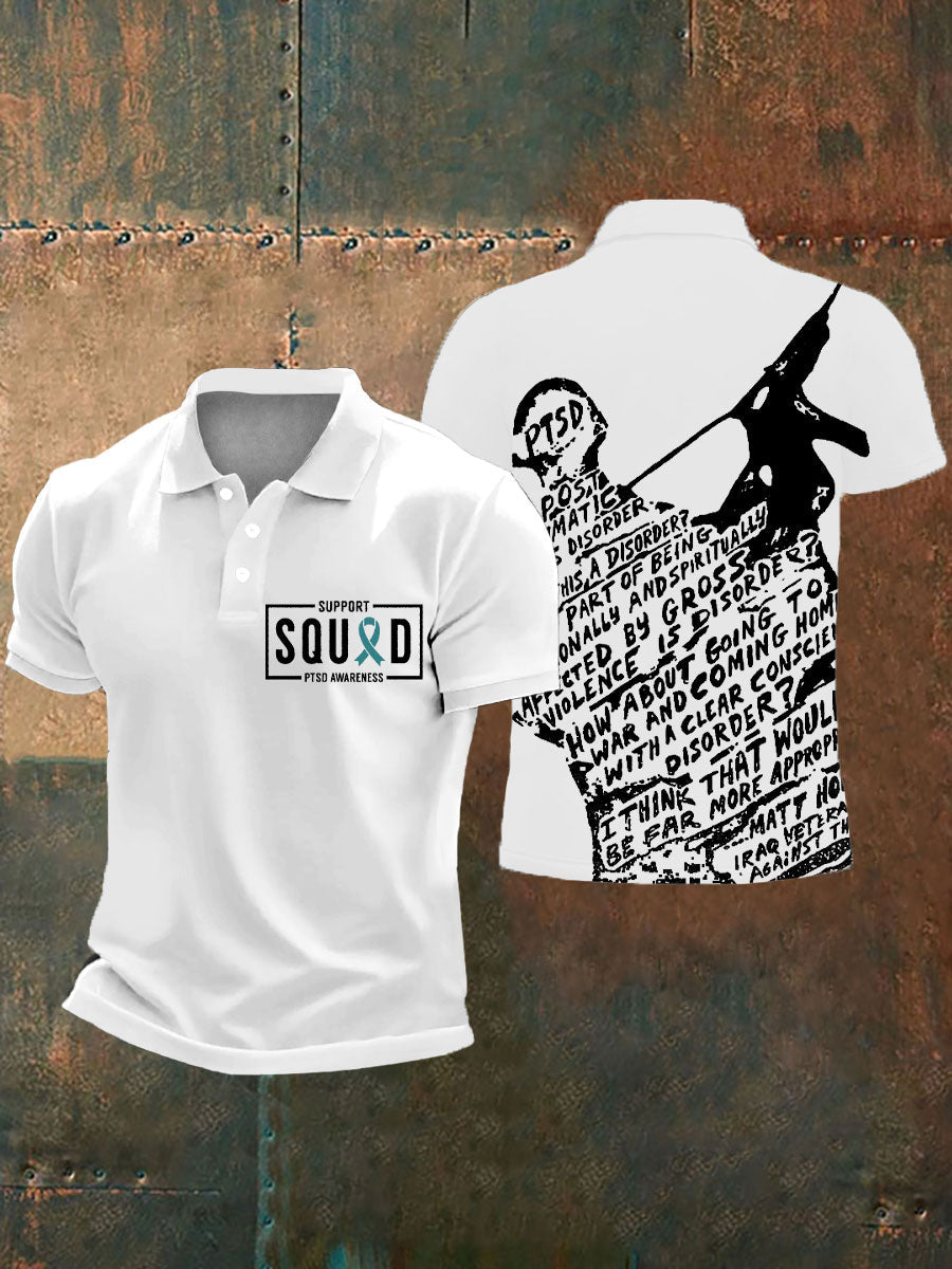 Men's PTSD Awareness Veteran Printed Casual Tops