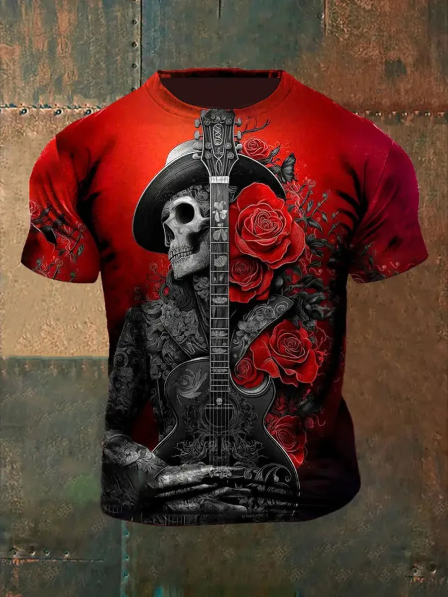 Men's Vintage Skull Graphic Casual T-Shirt