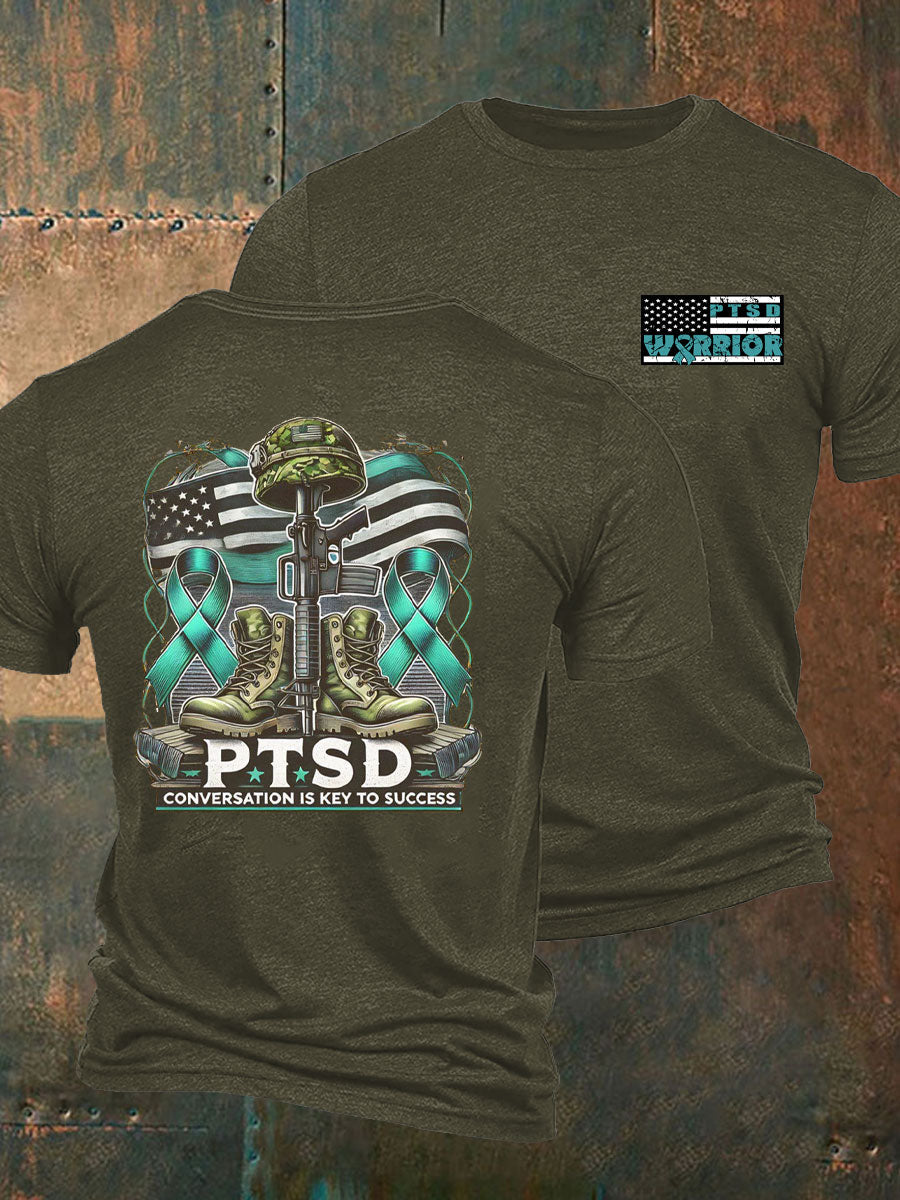 Men's PTSD Awareness Veteran Printed T-shirt