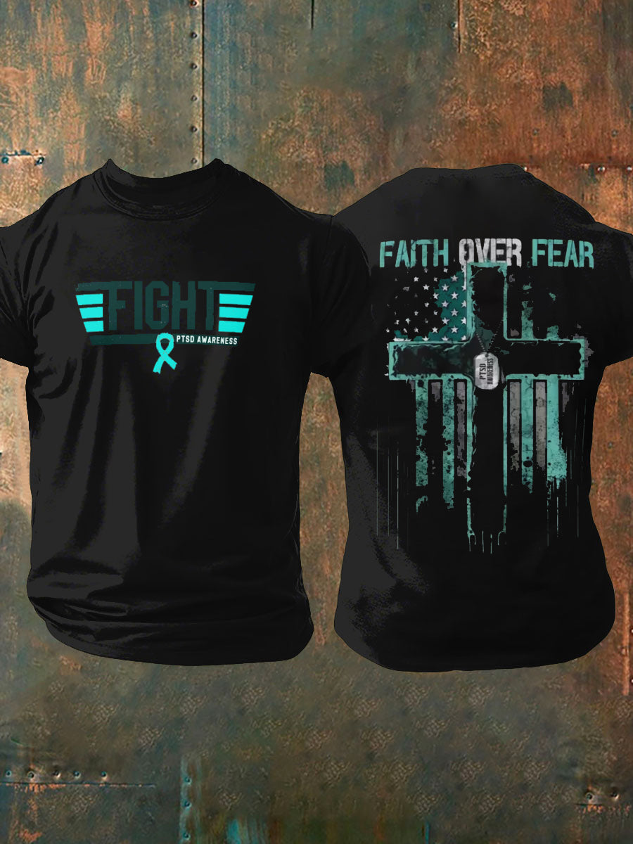 Men's PTSD Awareness Veteran Print Casual T-Shirt