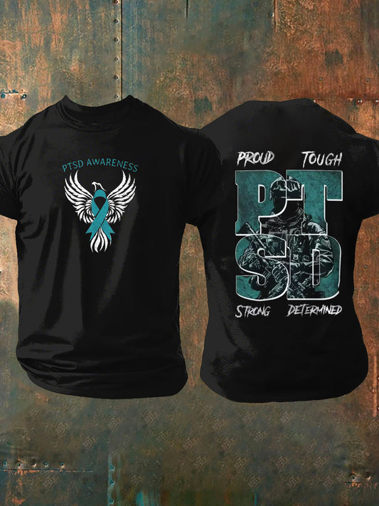 Men's PTSD Awareness Veteran Print Casual T-Shirt