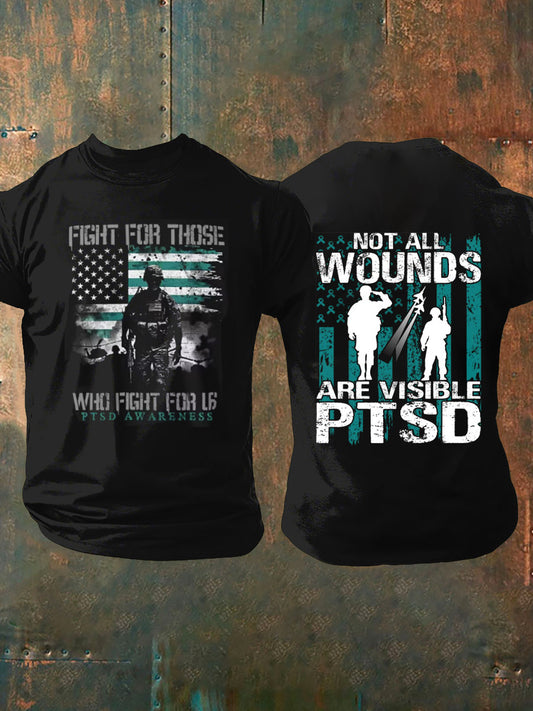 Men's PTSD Awareness Veteran Print Casual T-Shirt