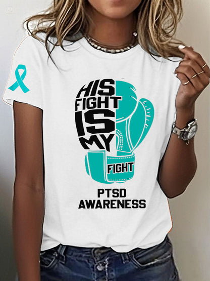 Women's PTSD Awareness Veteran Printed T-shirt