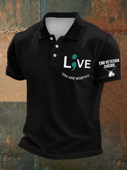 Men's Veteran Suicide Lives Matter Printed Casual Tops