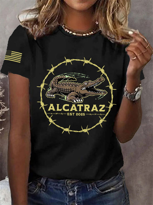 Women's Retro Alligator Alcatraz Funny Florida Everglades Dark Humor Tee