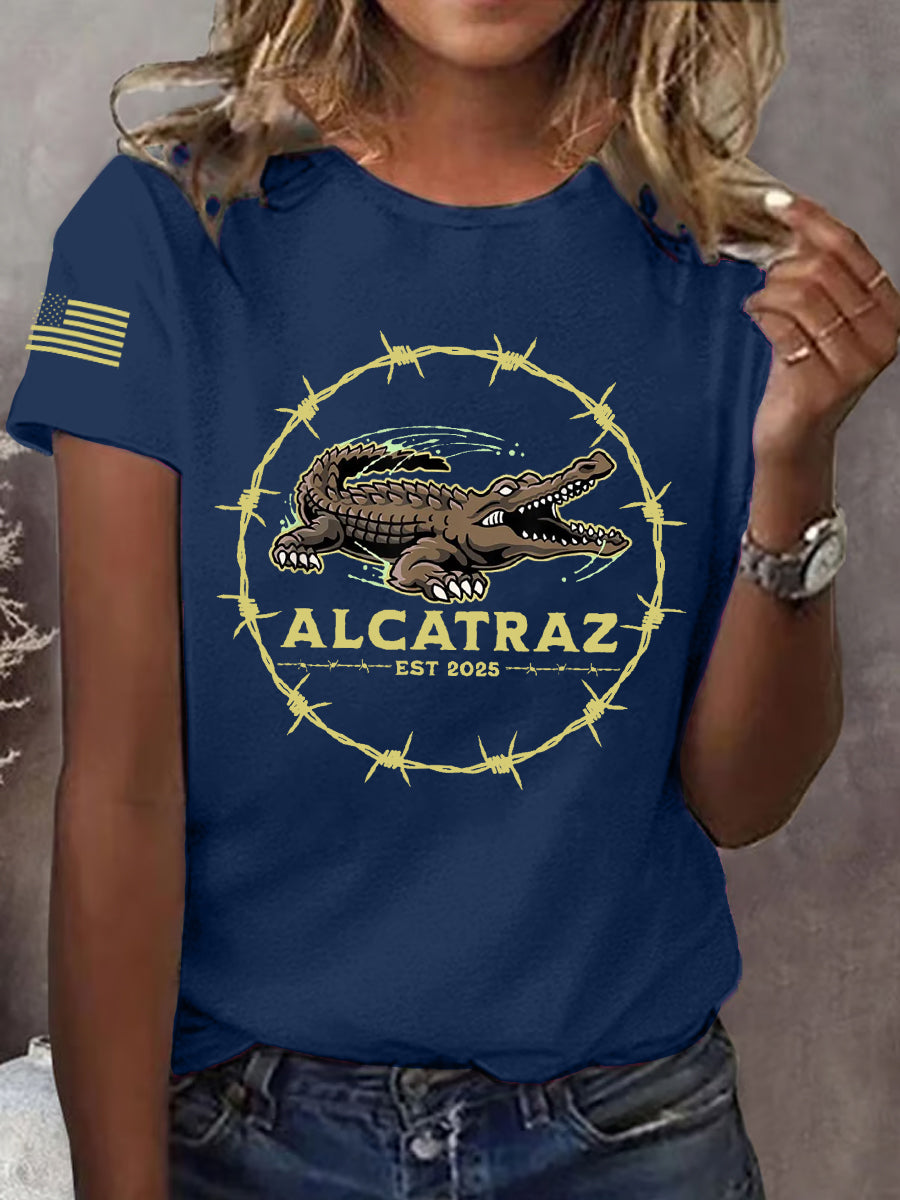 Women's Retro Alligator Alcatraz Funny Florida Everglades Dark Humor Tee