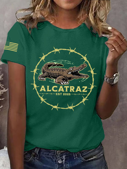 Women's Retro Alligator Alcatraz Funny Florida Everglades Dark Humor Tee