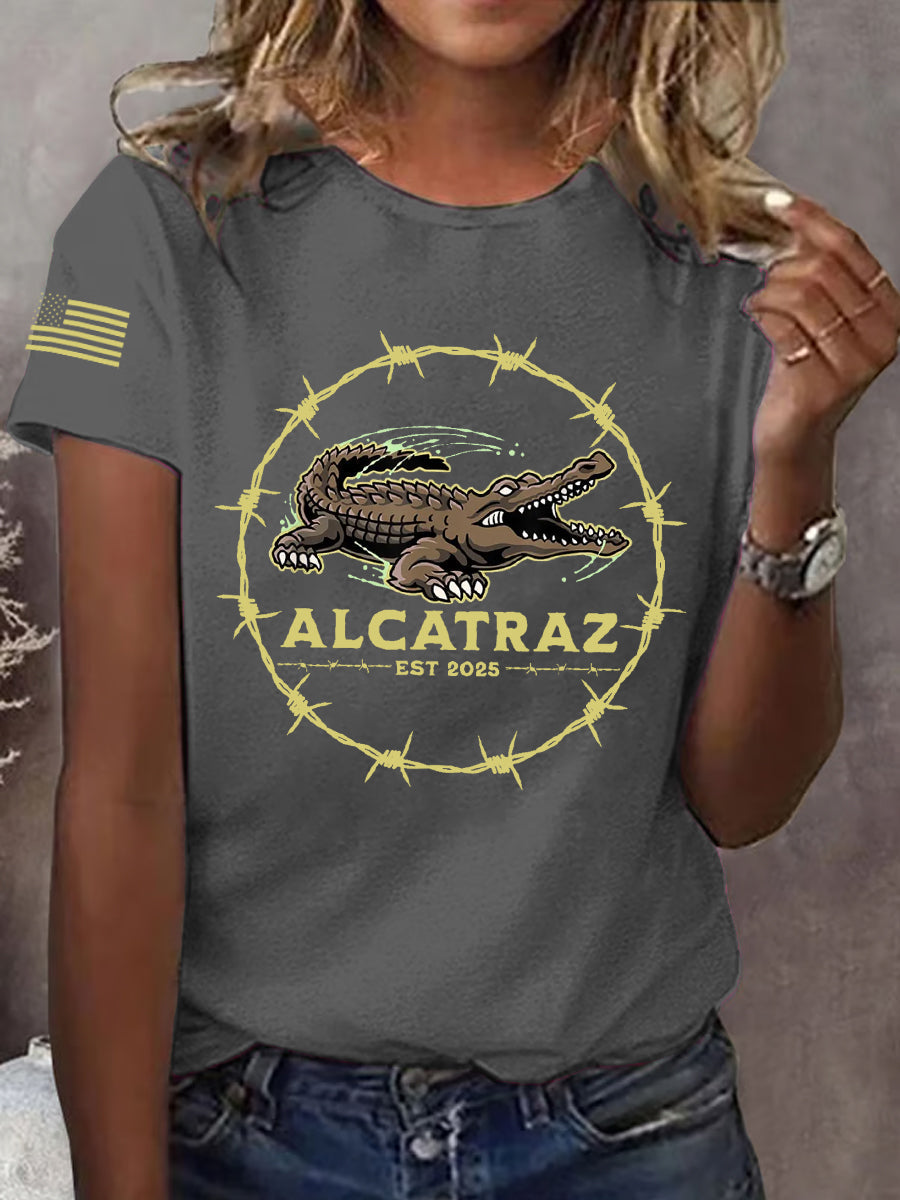 Women's Retro Alligator Alcatraz Funny Florida Everglades Dark Humor Tee