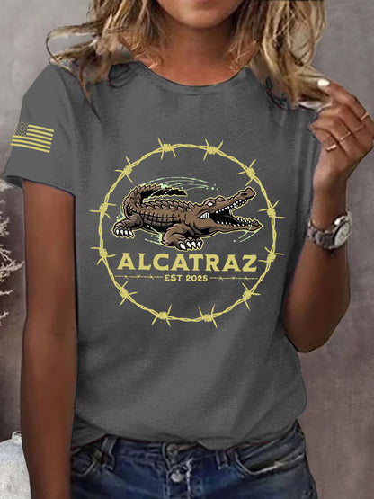 Women's Retro Alligator Alcatraz Funny Florida Everglades Dark Humor Tee