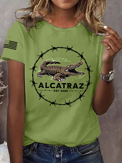 Women's Retro Alligator Alcatraz Funny Florida Everglades Dark Humor Tee