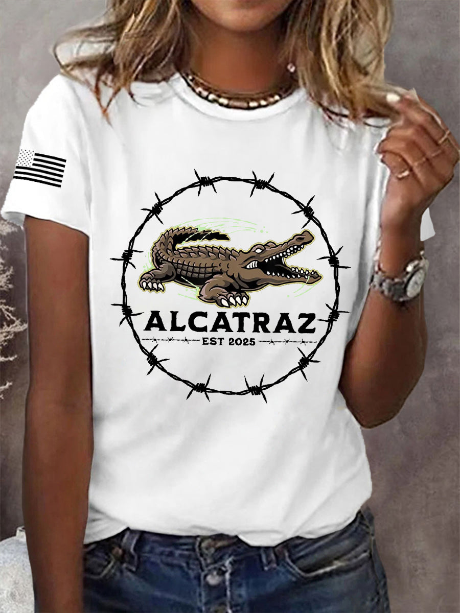 Women's Retro Alligator Alcatraz Funny Florida Everglades Dark Humor Tee