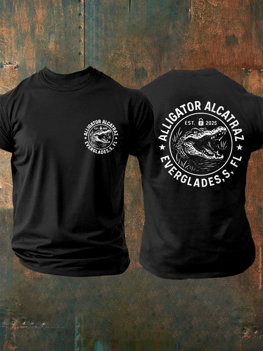 Men's Retro Alligator Alcatraz Funny Florida Everglades Dark Humor Tee