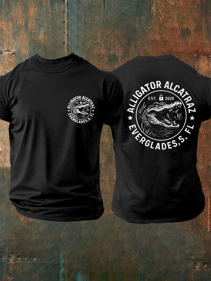 Men's Retro Alligator Alcatraz Funny Florida Everglades Dark Humor Tee