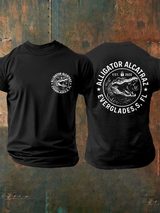 Men's Retro Alligator Alcatraz Funny Florida Everglades Dark Humor Tee