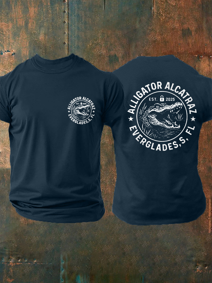 Men's Retro Alligator Alcatraz Funny Florida Everglades Dark Humor Tee